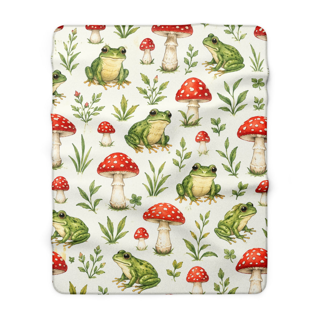 Frog & Toad Mushroom Sherpa Blanket — Cozy Woodland Throw
