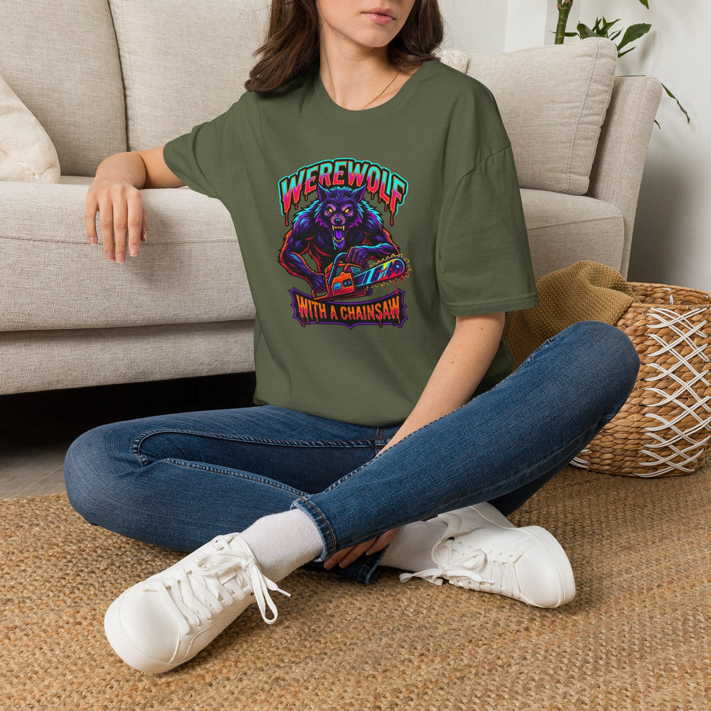 Werewolf T-Shirt — "Werewolf with a Chainsaw" Retro Horror Graphic Tee