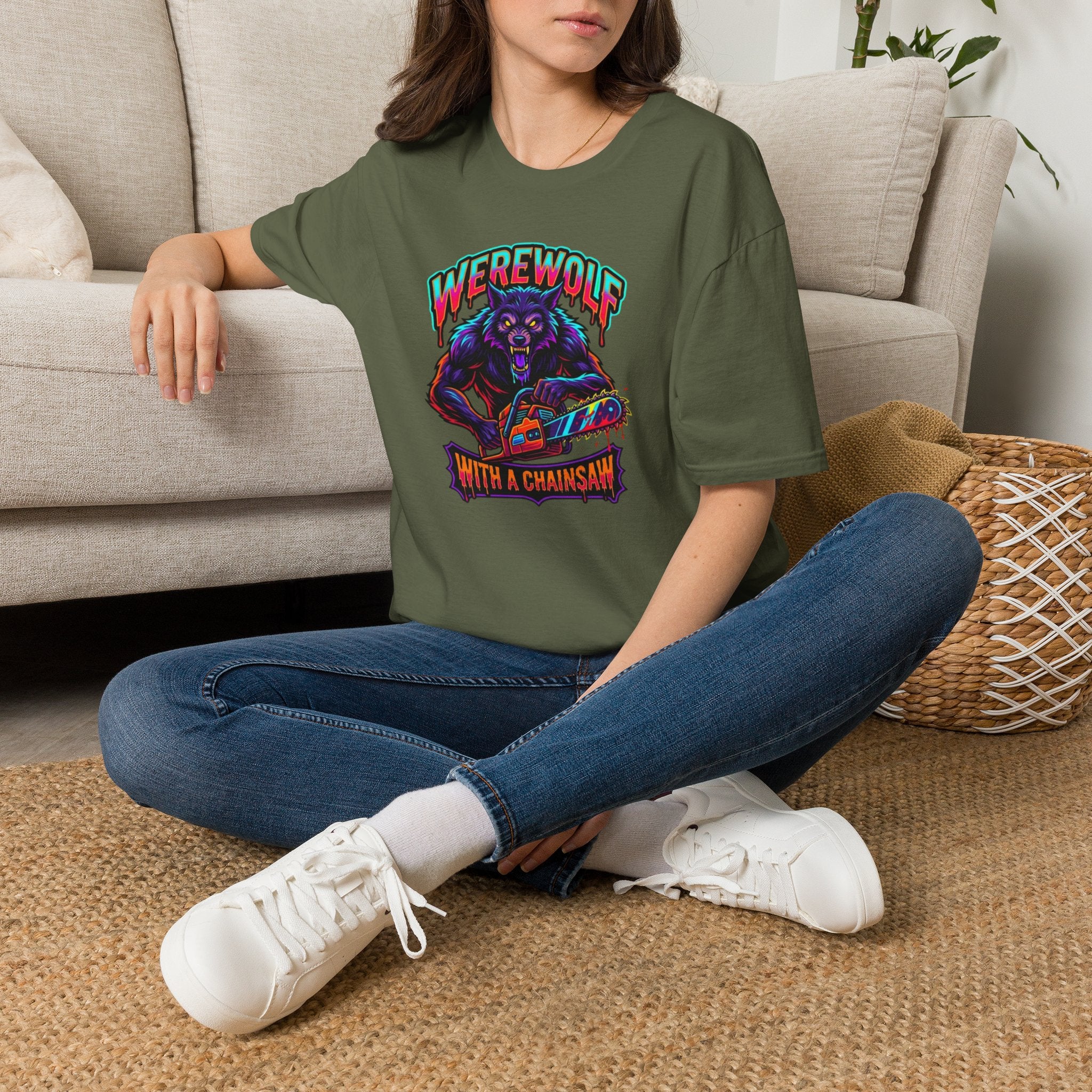 Werewolf T-Shirt — "Werewolf with a Chainsaw" Retro Horror Graphic Tee