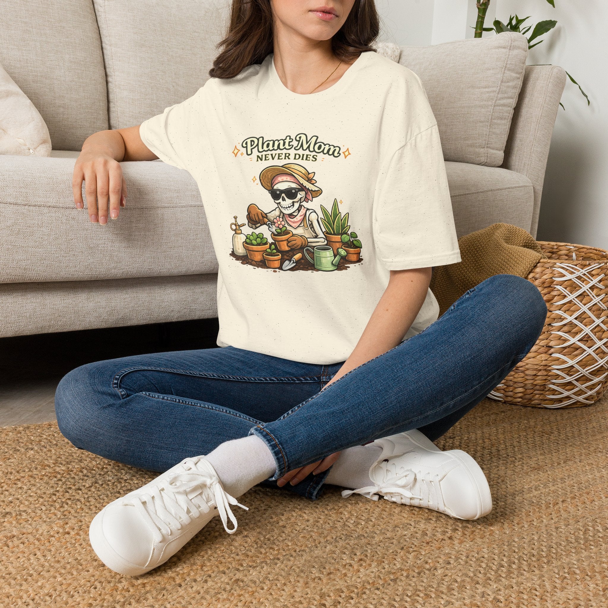 Plant Mom T-Shirt — "Plant Mom Never Dies" Skeleton Gardener Tee