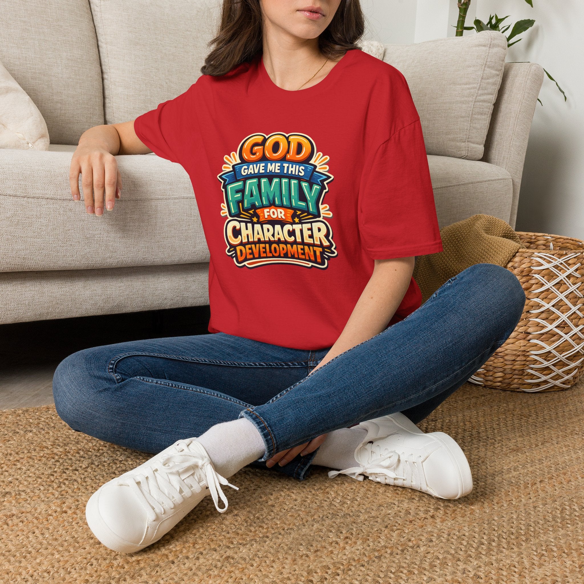 “God Gave Me This Family for Character Development” Funny Christian Graphic Gift Tee