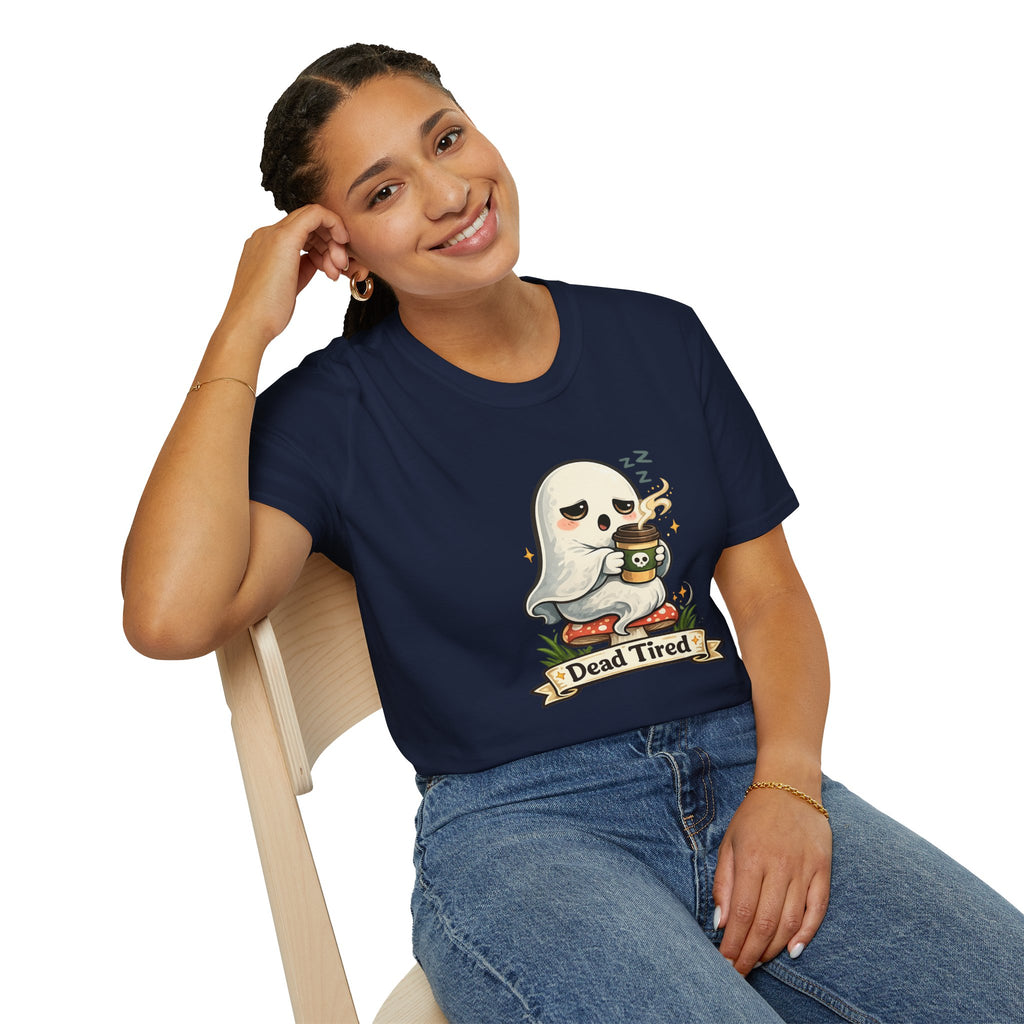 Ghost Coffee T‑Shirt — "Dead Tired" Cute Sleeping Ghost Tee