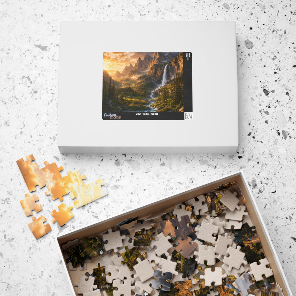 Mountain Valley Waterfall Jigsaw Puzzle — Scenic Nature Landscape Puzzle (110/252/520/1014 pcs)