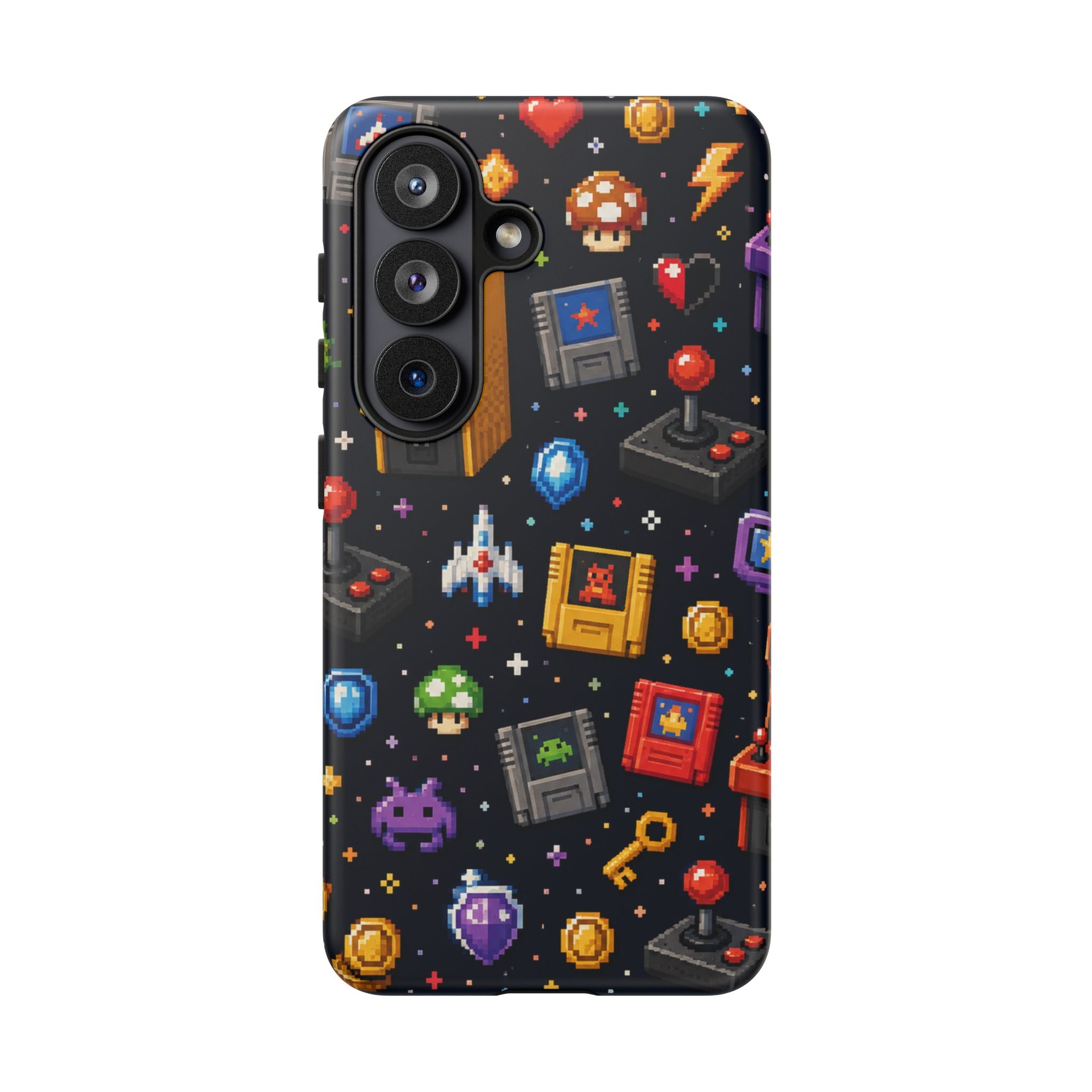 Retro Arcade Pixel Art Phone Case — Gamer Icons Pattern
