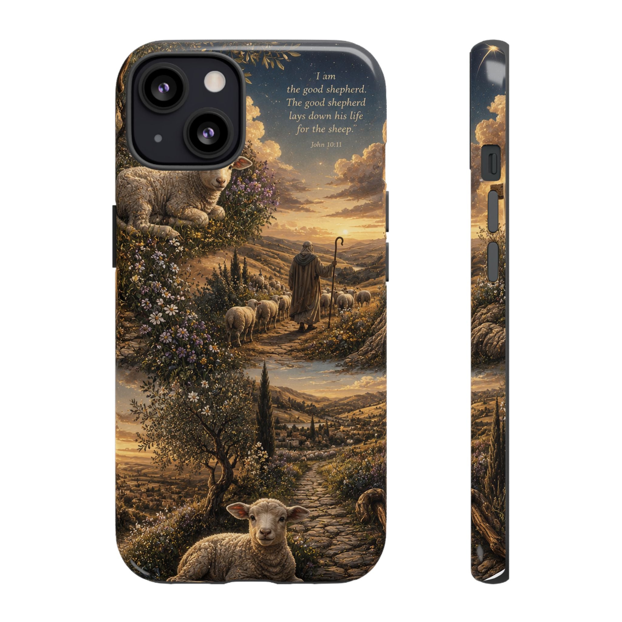 Tough Phone Case — Shepherd & Lamb Scenic Christian Scripture Design ("The good shepherd...")