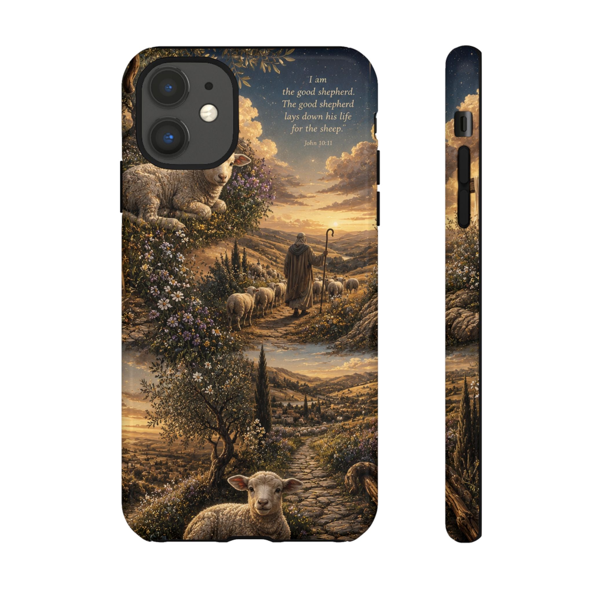 Tough Phone Case — Shepherd & Lamb Scenic Christian Scripture Design ("The good shepherd...")