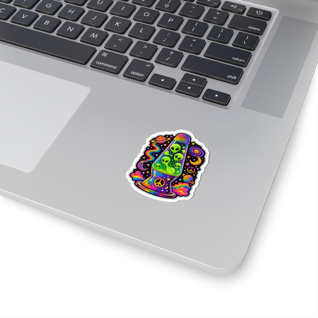 Psychedelic Alien Lava Lamp Kiss-Cut Sticker — Retro Space Peace Design