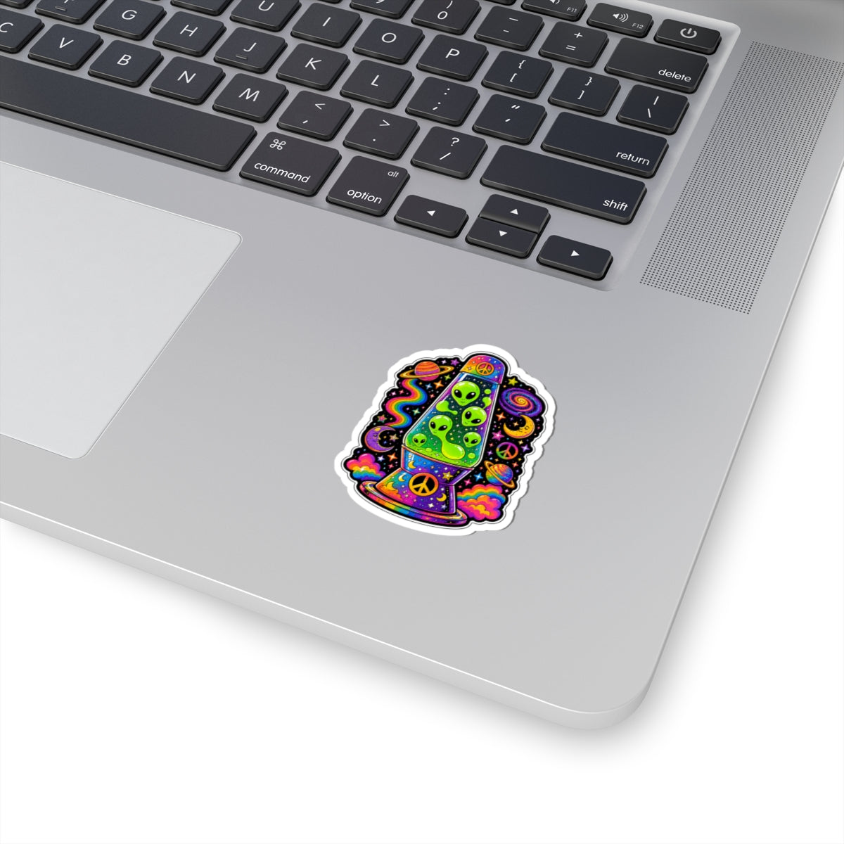 Psychedelic Alien Lava Lamp Kiss-Cut Sticker — Retro Space Peace Design