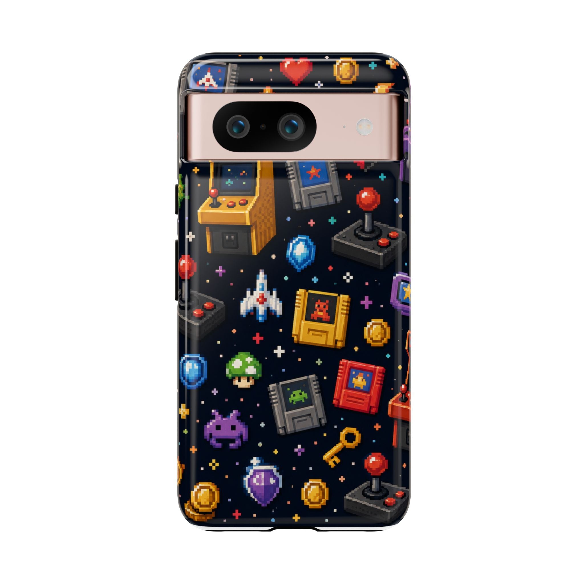Retro Arcade Pixel Art Phone Case — Gamer Icons Pattern