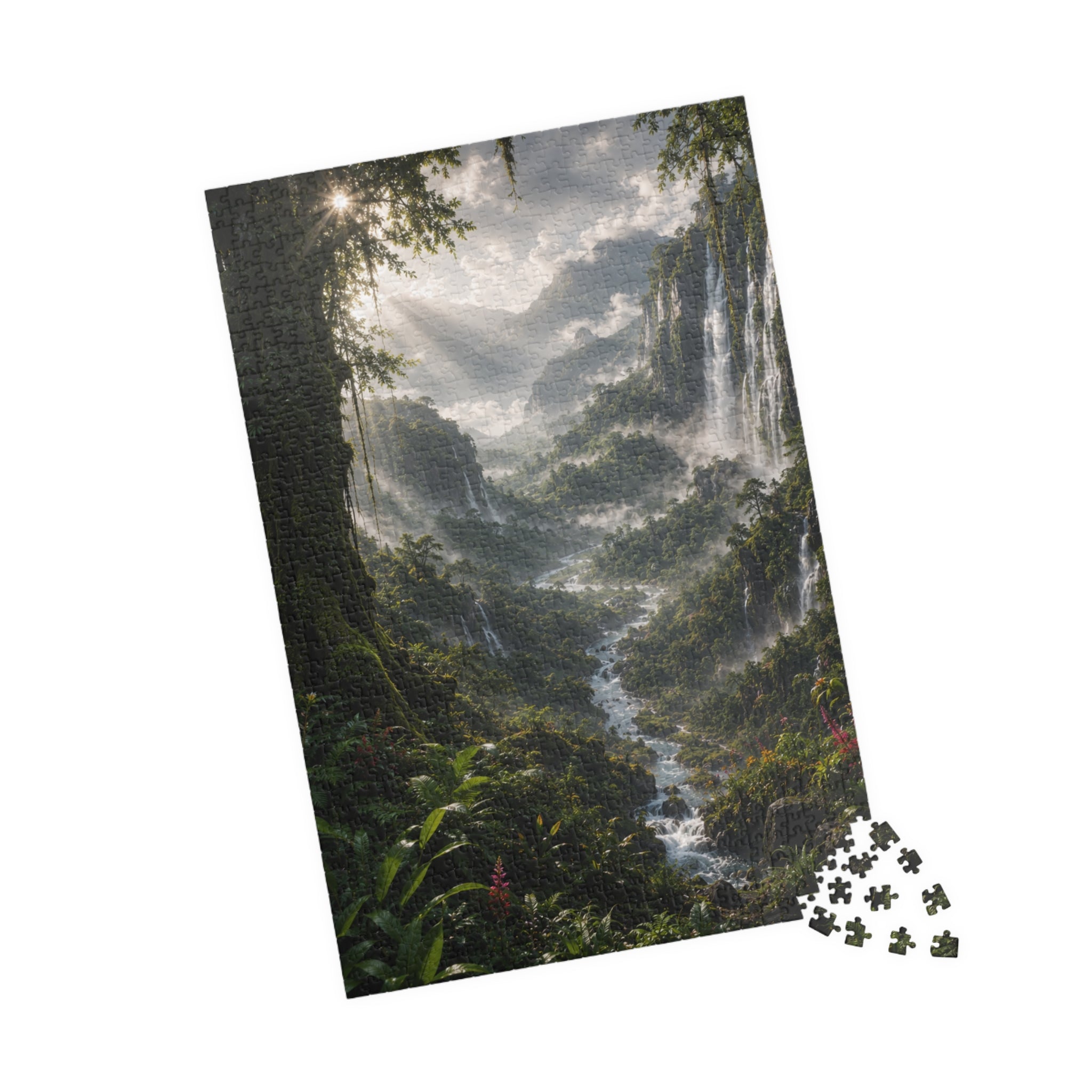 Mystic Waterfall Landscape Puzzle — Scenic Nature Jigsaw (110/252/520/1014 pc)