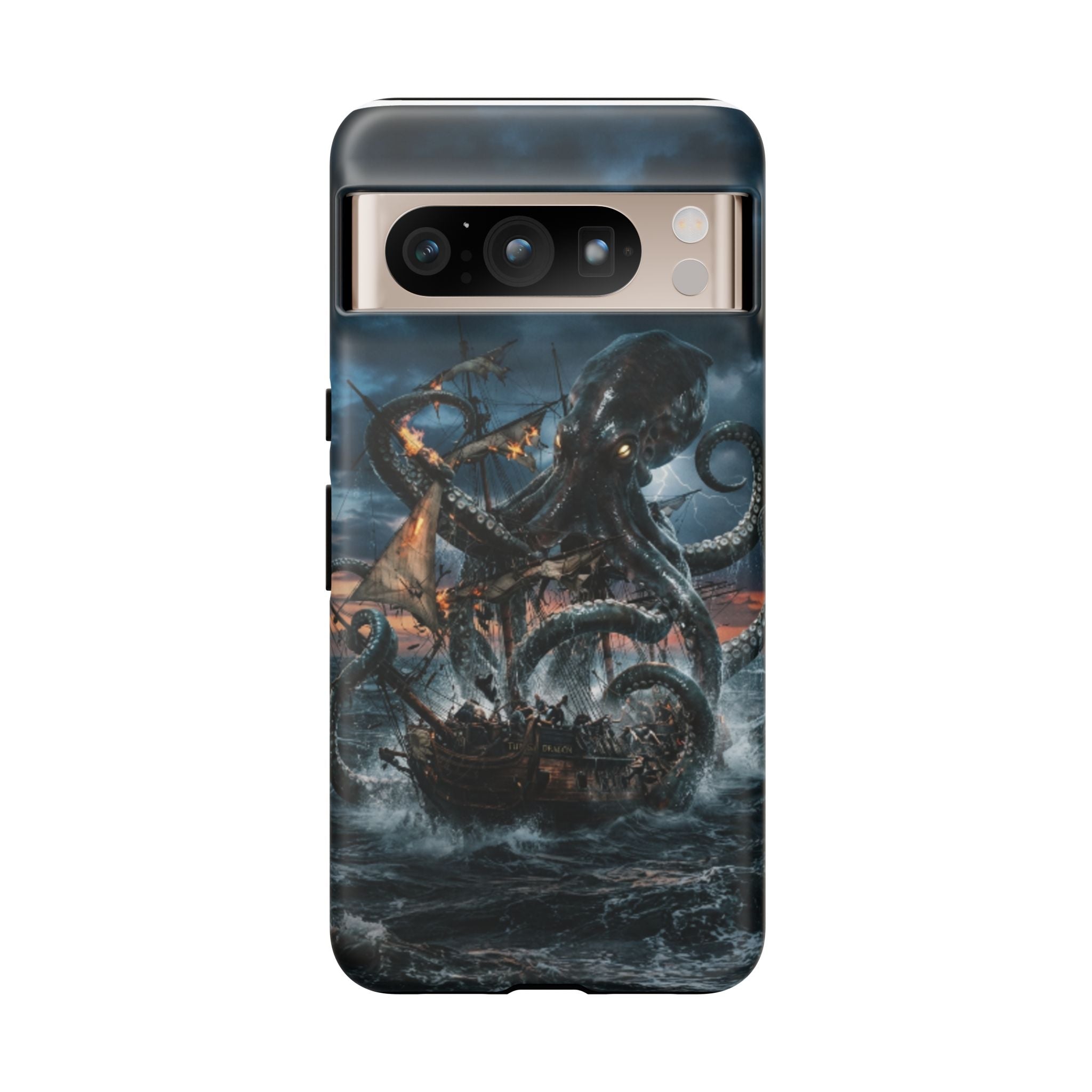 Kraken Sea Battle Phone Case — Ocean Monster Shipwreck Design