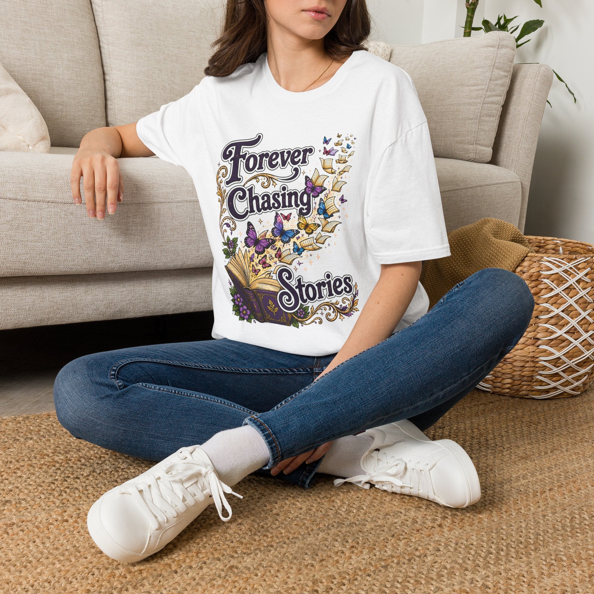 T-Shirt — "Forever Chasing Stories" Book Lover Graphic Tee