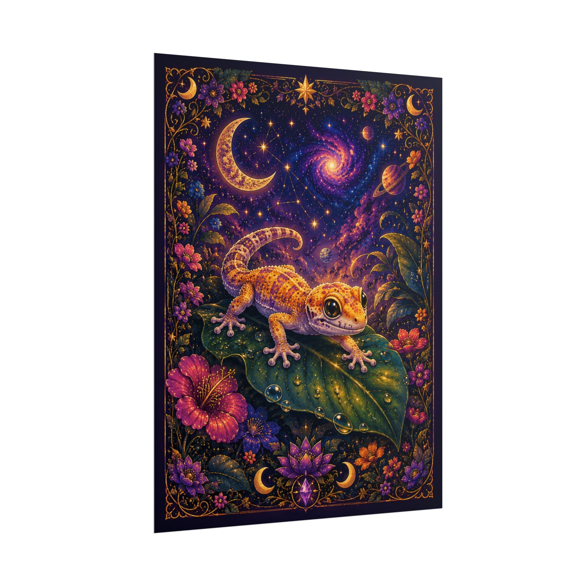 Gecko Moonlight Poster — Mystical Night Sky Wall Art