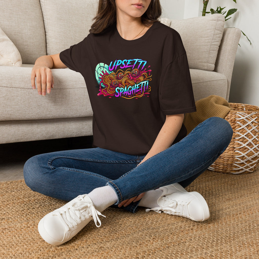 Upsetti Spaghetti T-Shirt — Funny Cartoon Spilled Pasta Graphic Tee