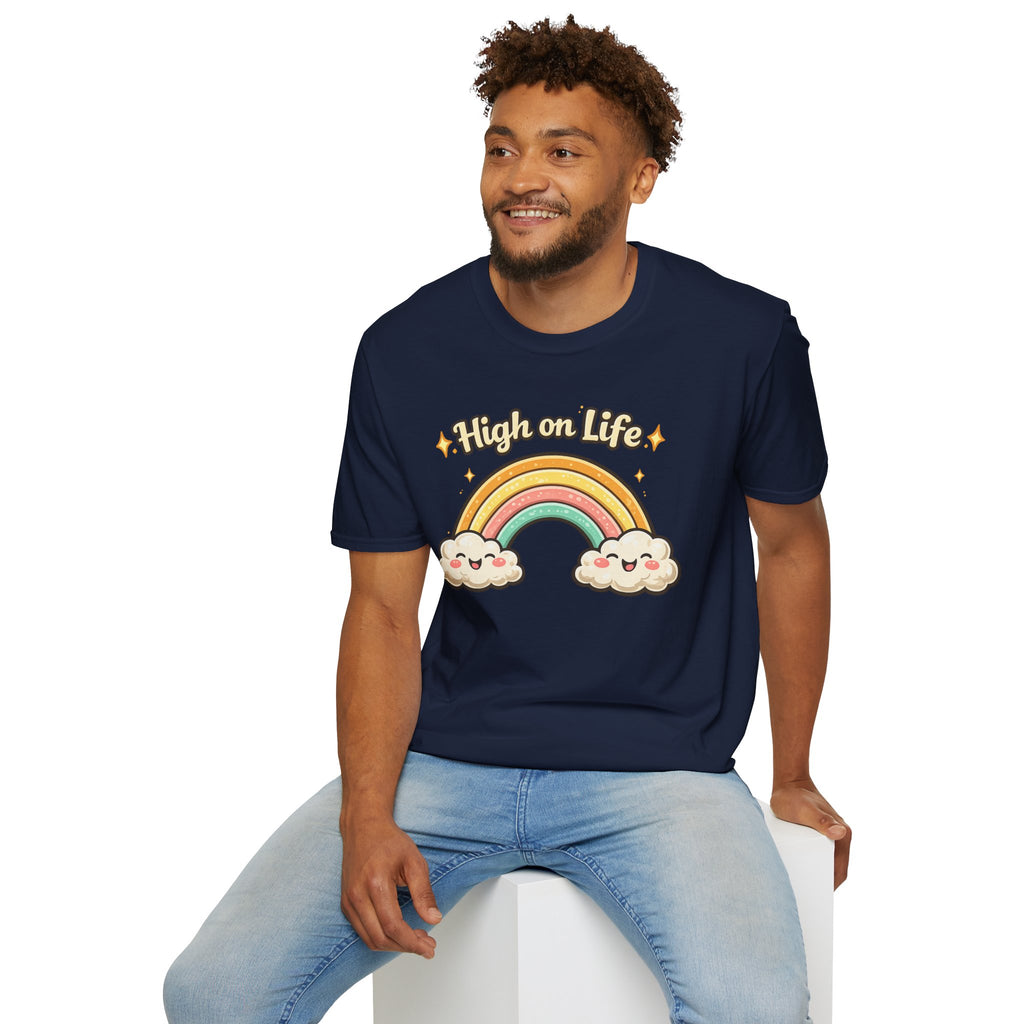 High on Life Cute Rainbow Tee (Retro Pastel Clouds) Gift T-Shirt