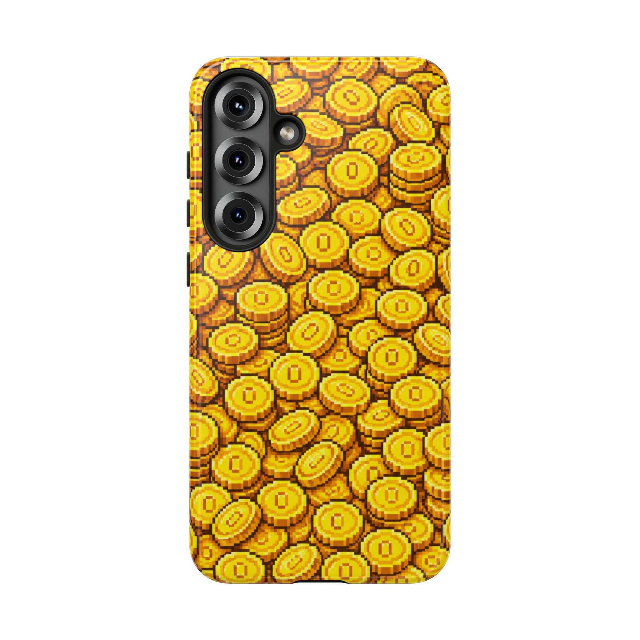 8bit Gamer Coin Pattern Phone Case – Retro Video Game Gold Treasure Design