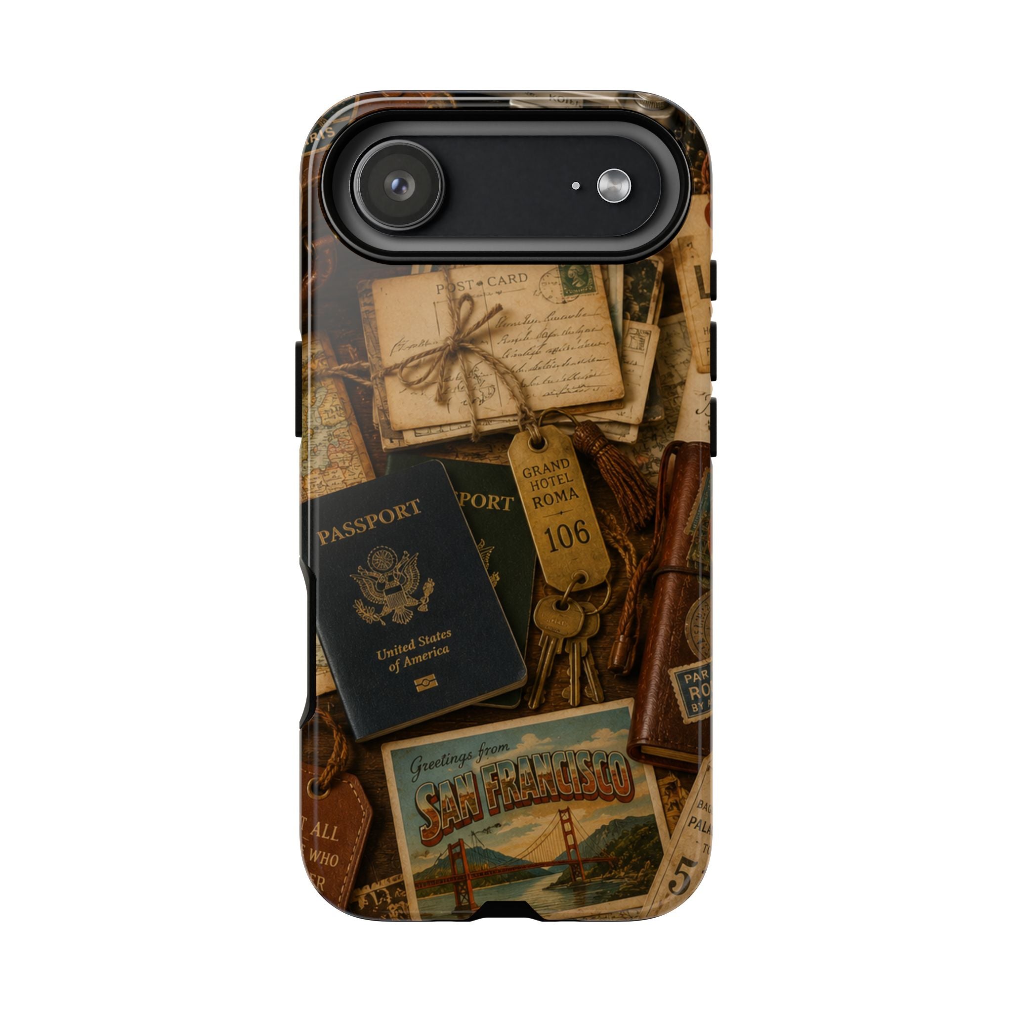 Vintage Travel Phone Case – Passport & Postcard Collage