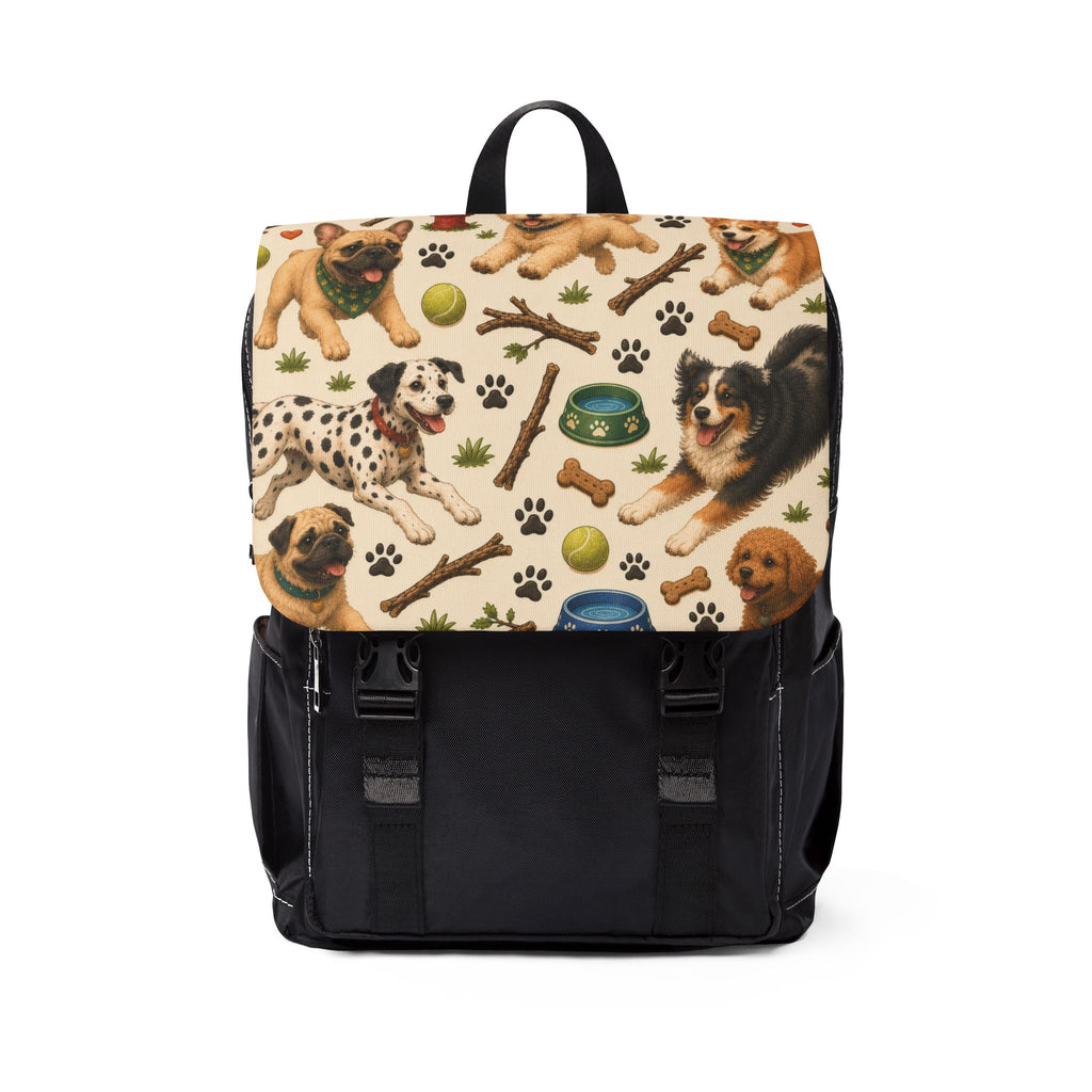 Dog Pattern Shoulder Backpack - Cute Paw Prints & Dog Toys Casual Daypack