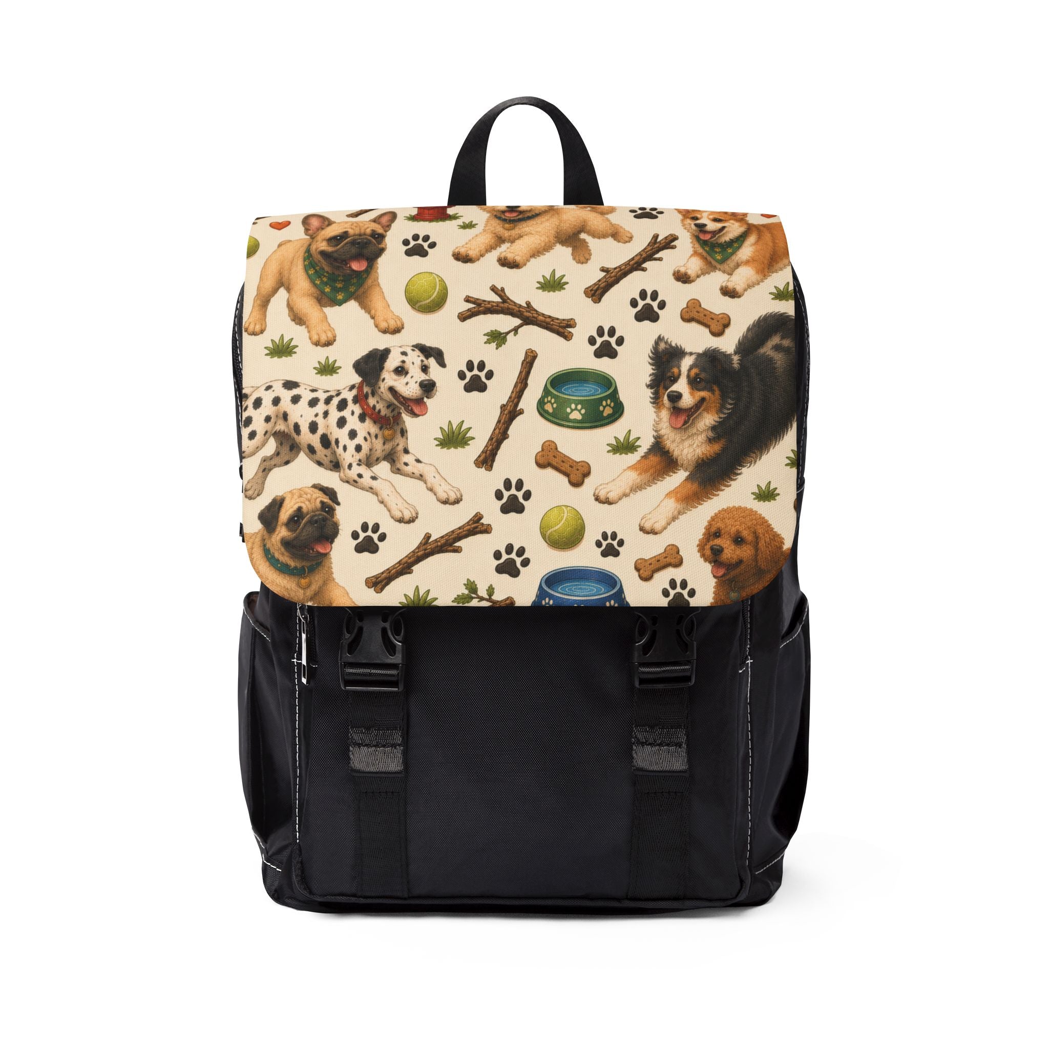 Dog Pattern Shoulder Backpack - Cute Paw Prints & Dog Toys Casual Daypack