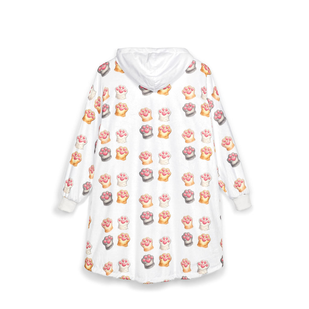 Cat Paw Pattern Hooded Blanket – Cozy Sherpa Wearable Blanket Hoodie