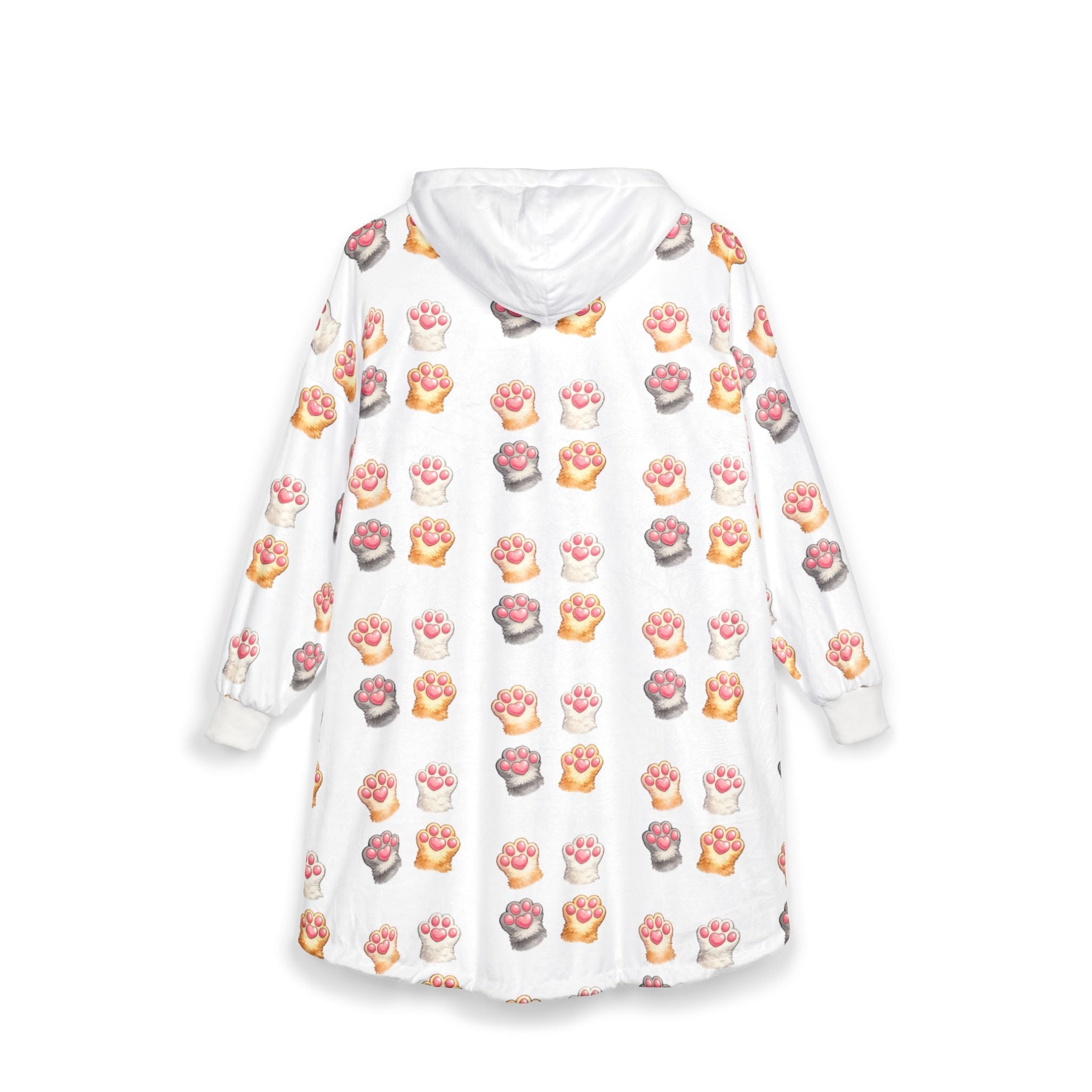 Cat Paw Pattern Hooded Blanket – Cozy Sherpa Wearable Blanket Hoodie
