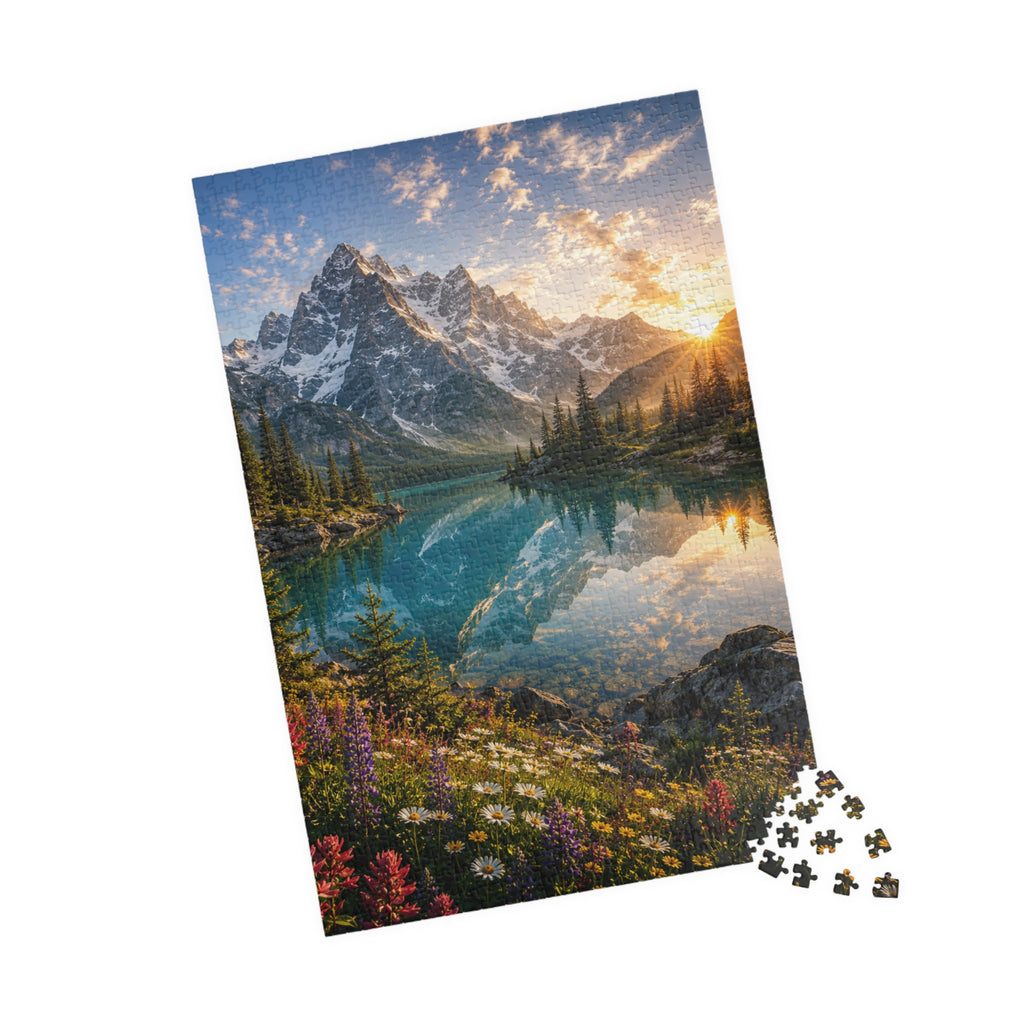 Mountain Lake Sunset Puzzle — Scenic Nature Jigsaw (110–1014 pcs)