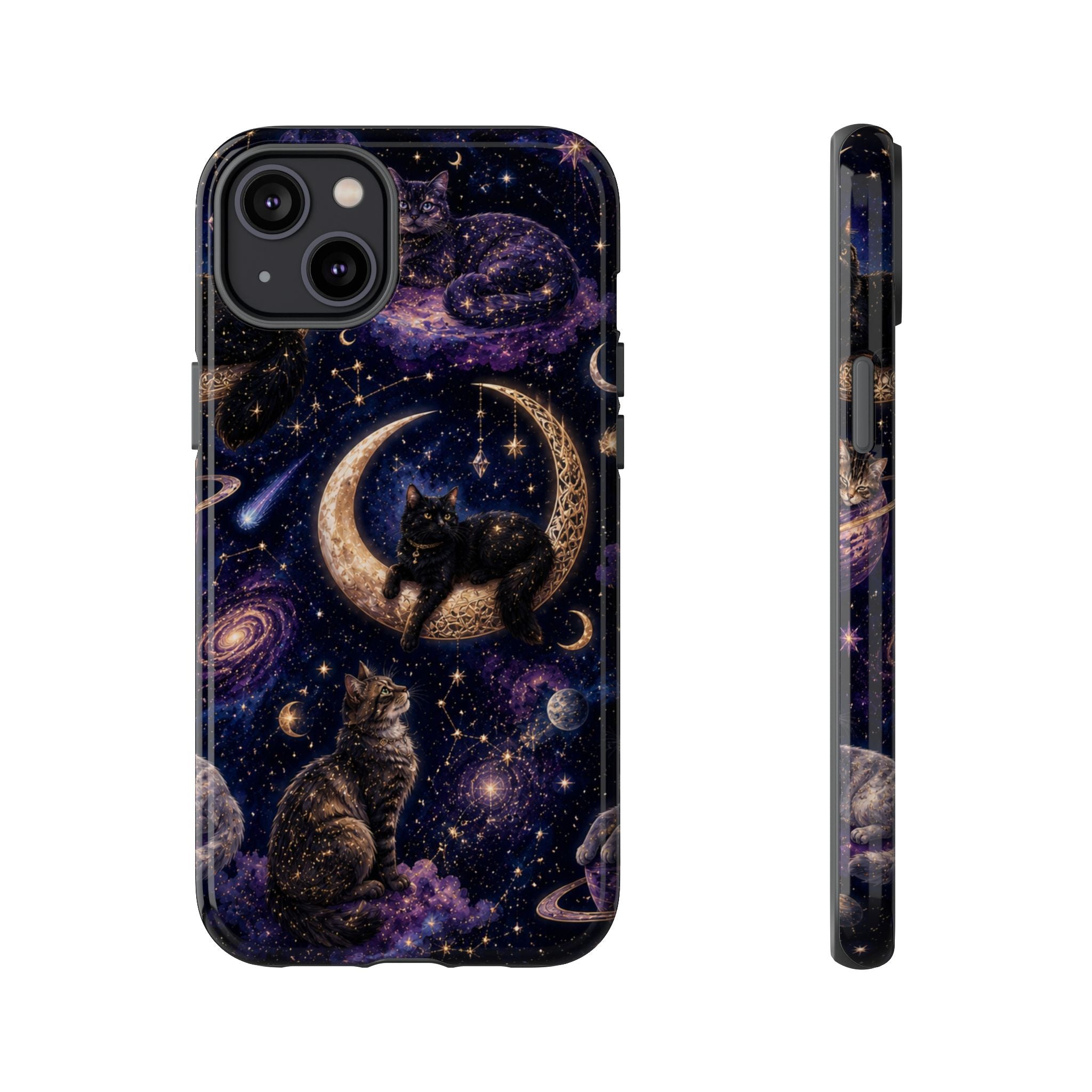 Galaxy Cats Tough Phone Case — Moon & Stars Space Kitty Protective Cover