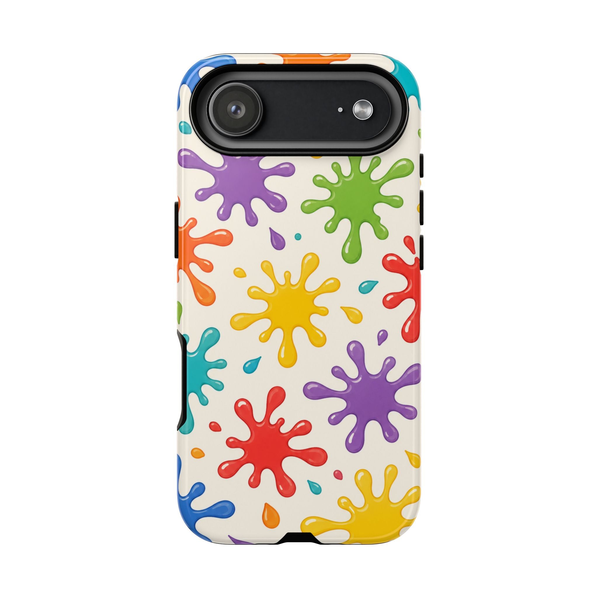 Colorful Paint Splat Phone Case — Protective Tough Case with Bright Rainbow Splatter Design