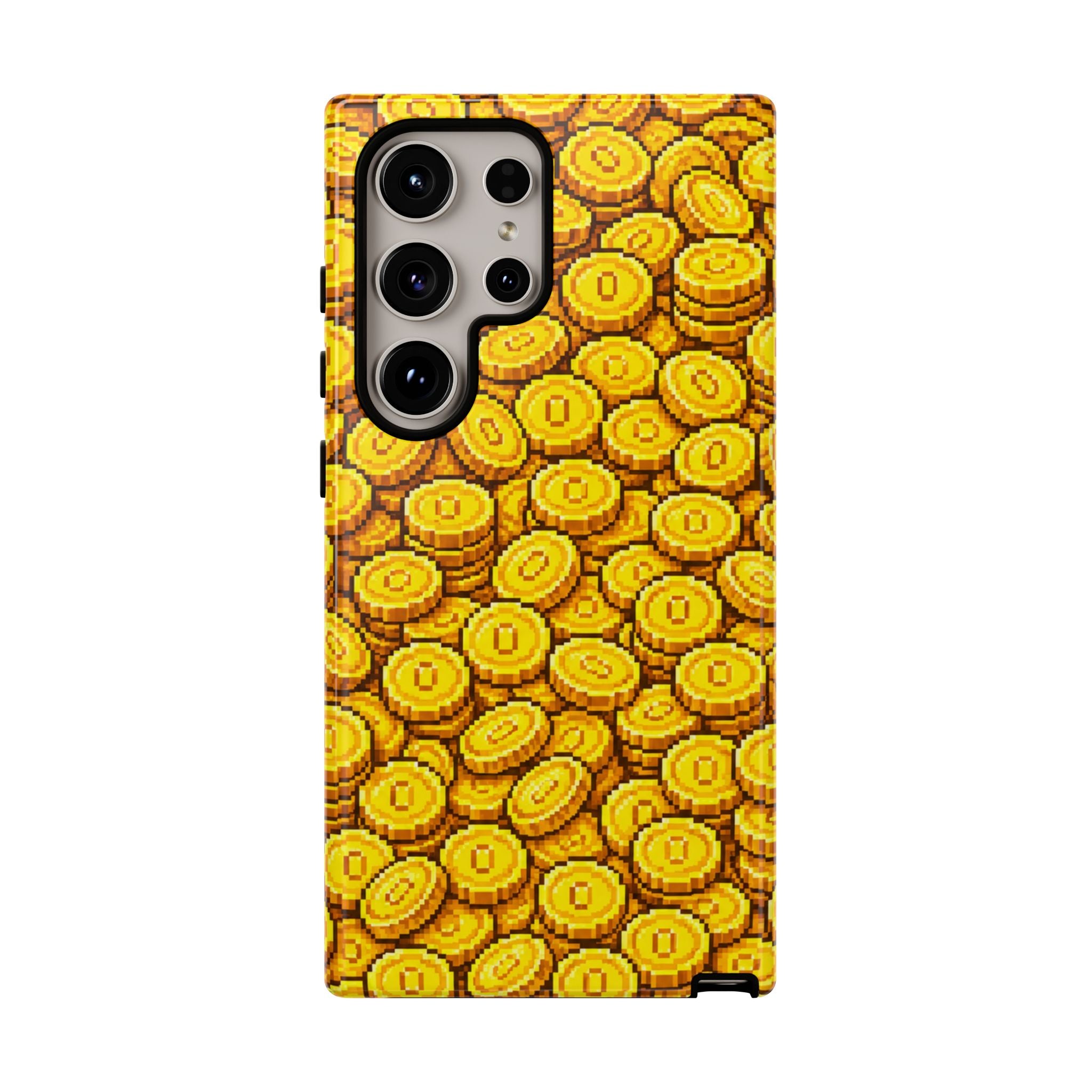 8bit Gamer Coin Pattern Phone Case – Retro Video Game Gold Treasure Design
