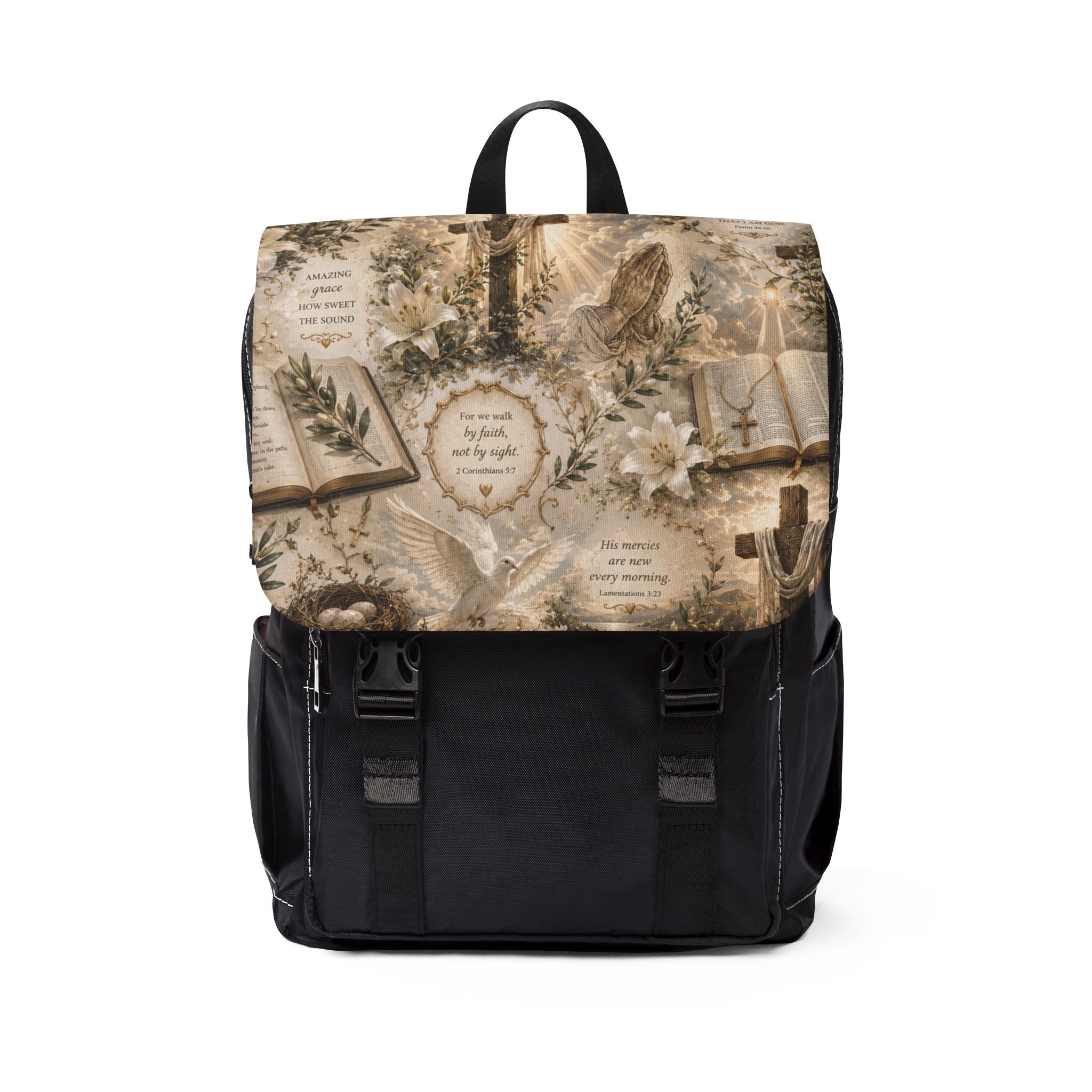 Vintage Faith Botanical Biblical Shoulder Backpack — Floral Scripture Print Shoulder Bag