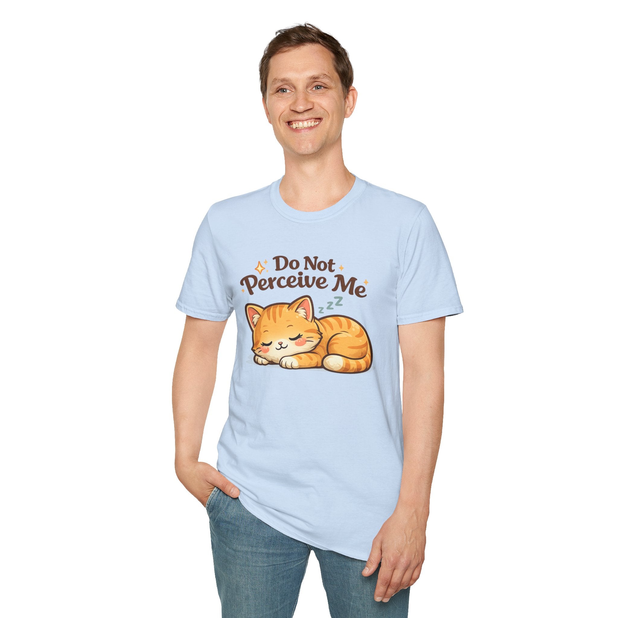 Cat T-Shirt — "Do Not Perceive Me" Cute Sleeping Orange Cat Tee