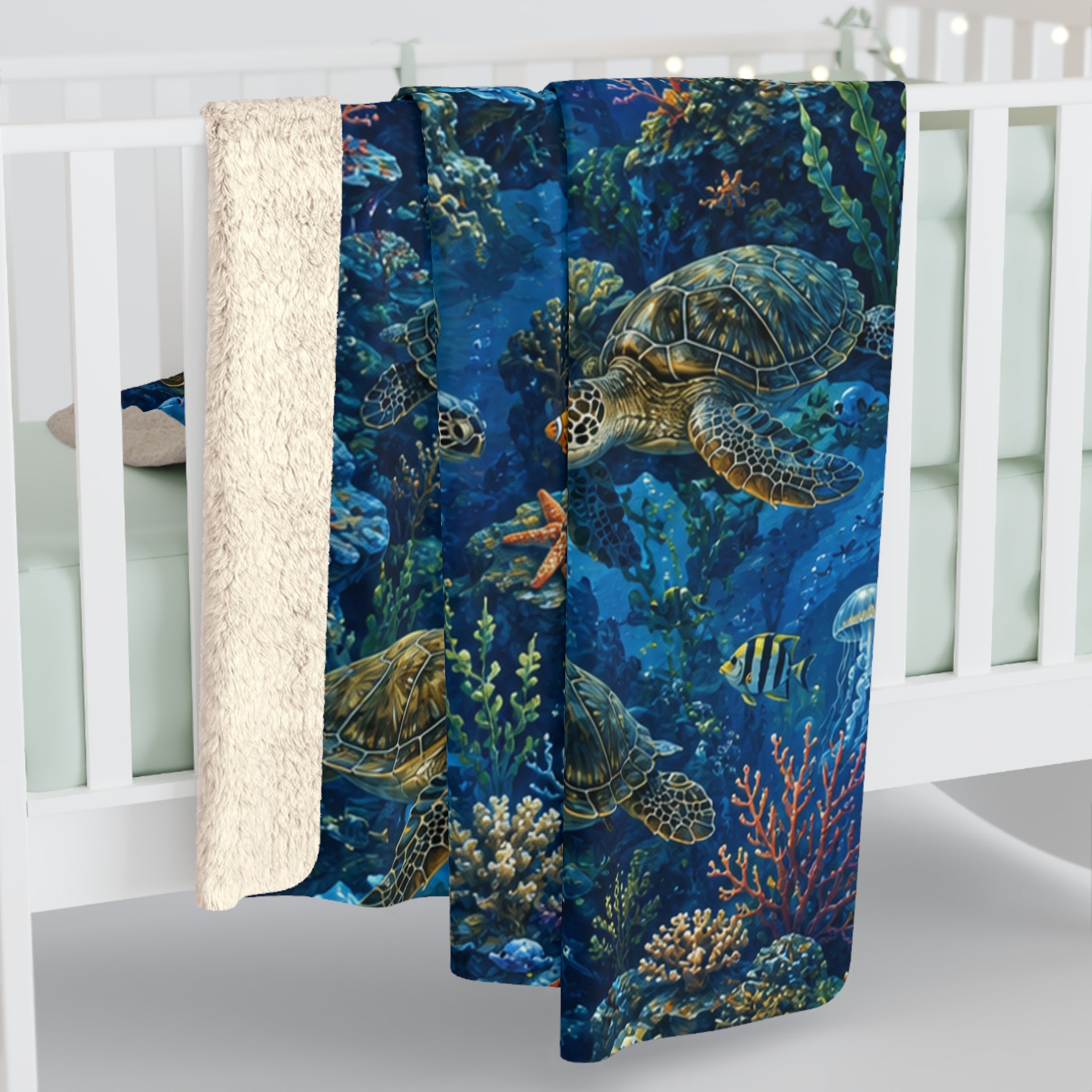 Sea Turtle Sherpa Blanket — Ocean Reef Fleece Throw