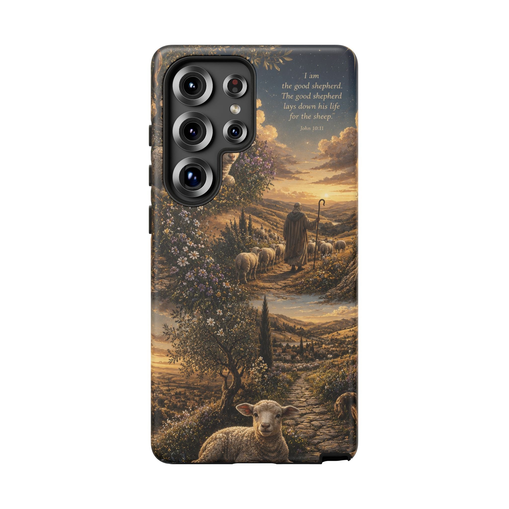 Tough Phone Case — Shepherd & Lamb Scenic Christian Scripture Design ("The good shepherd...")