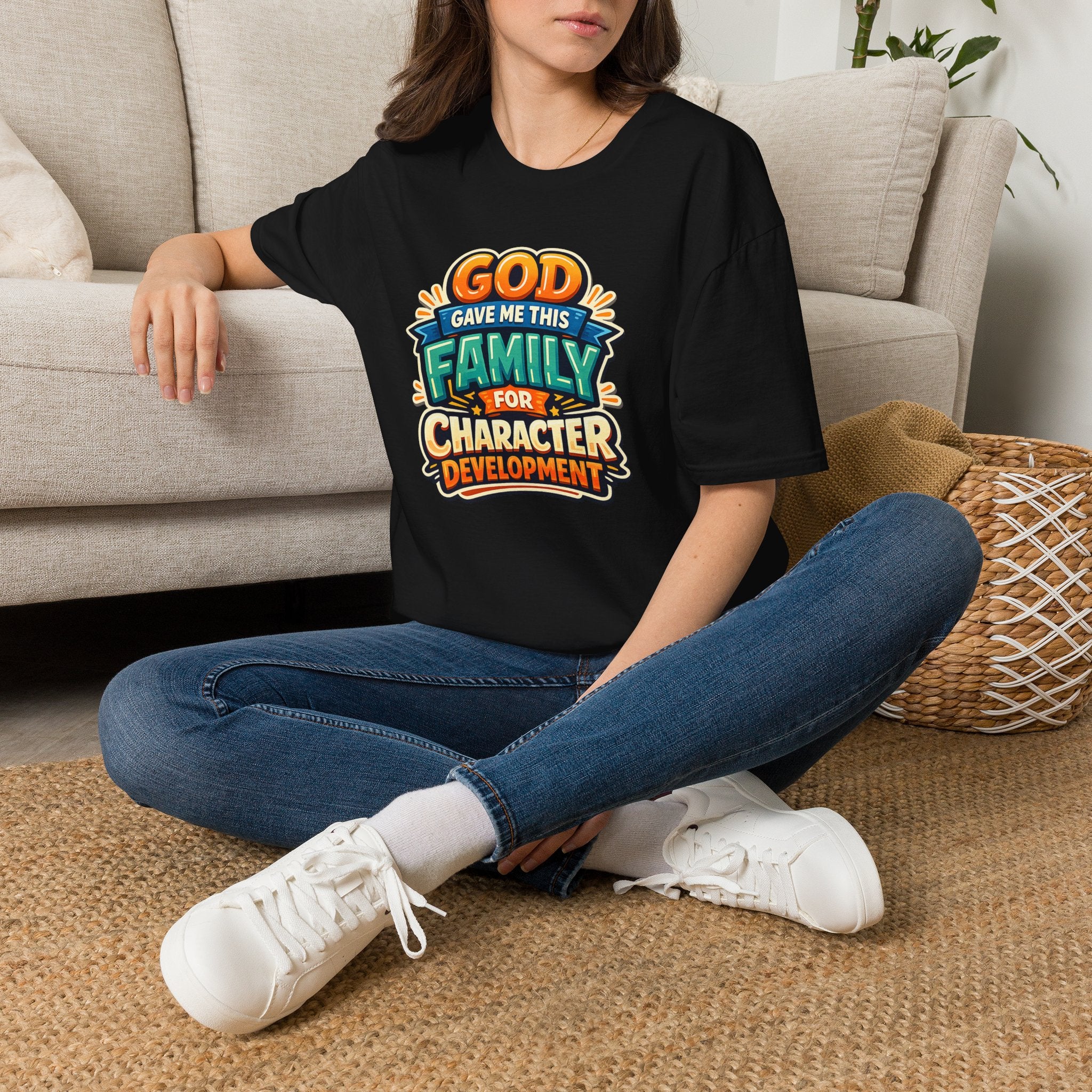 “God Gave Me This Family for Character Development” Funny Christian Graphic Gift Tee