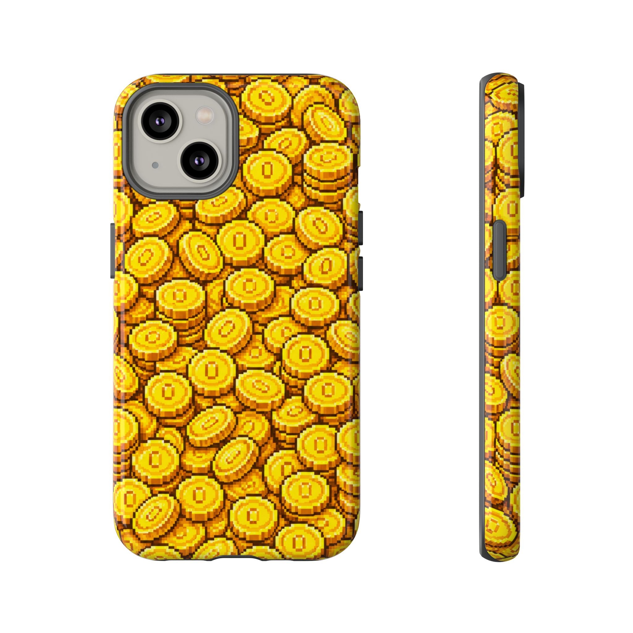 8bit Gamer Coin Pattern Phone Case – Retro Video Game Gold Treasure Design