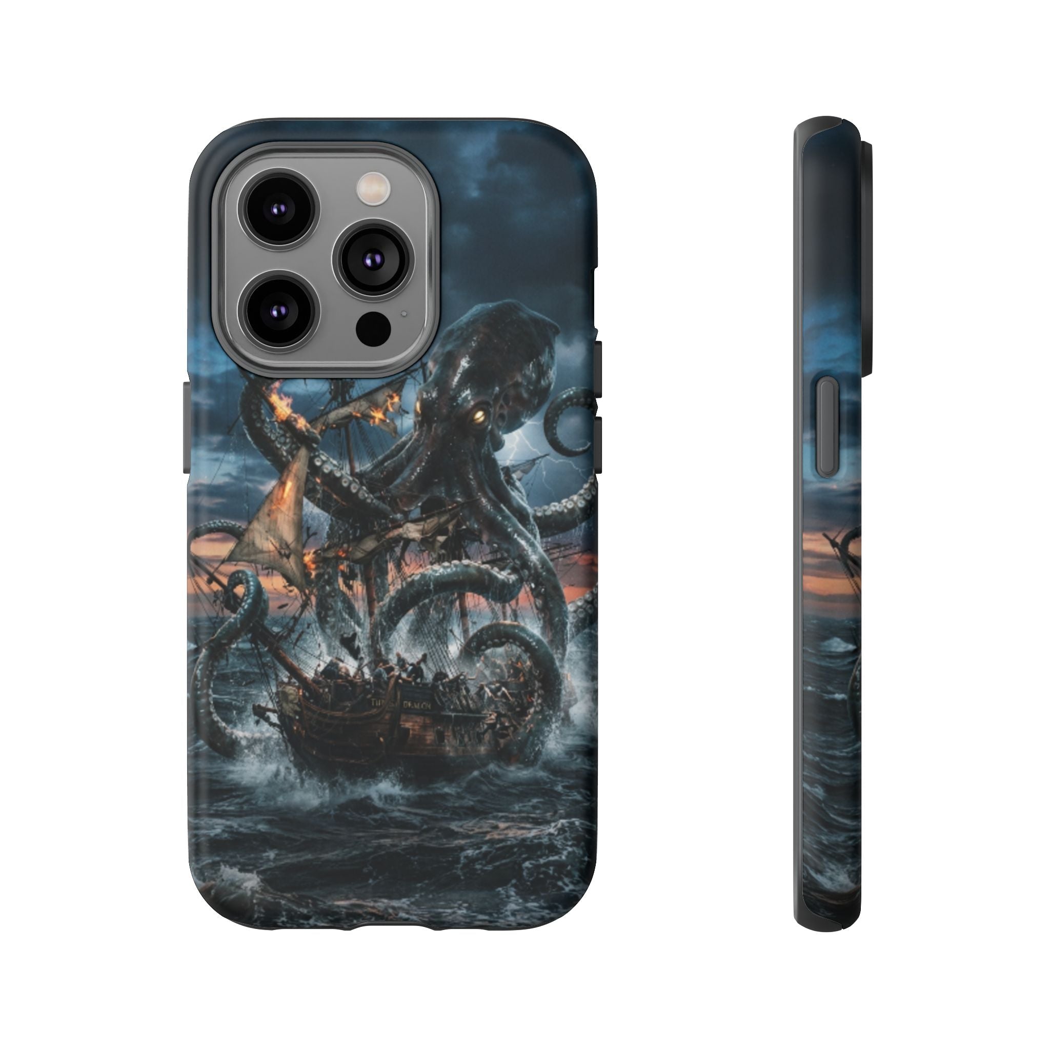 Kraken Sea Battle Phone Case — Ocean Monster Shipwreck Design
