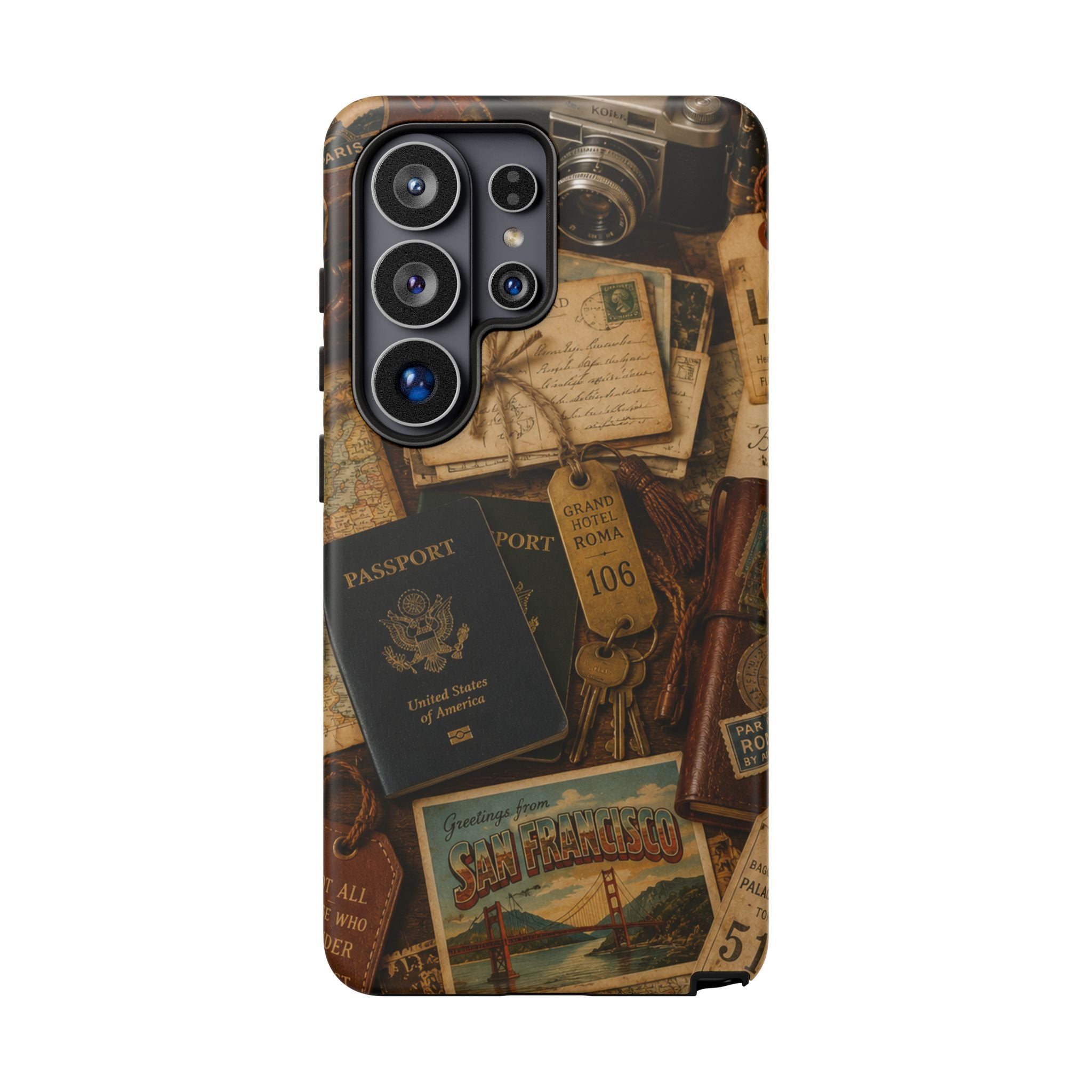 Vintage Travel Phone Case – Passport & Postcard Collage