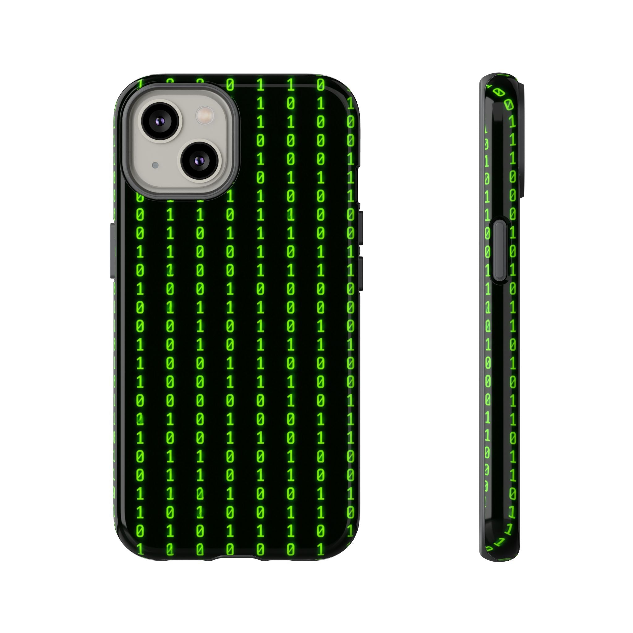 Coder Phone Case — Matrix Binary Code Green on Black Tough Case