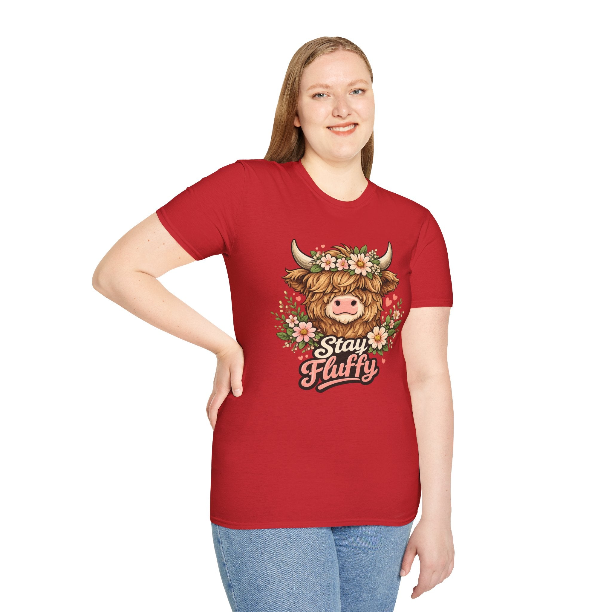 Highland Cow "Stay Fluffy" T-Shirt — Floral Highland Cattle Graphic Tee