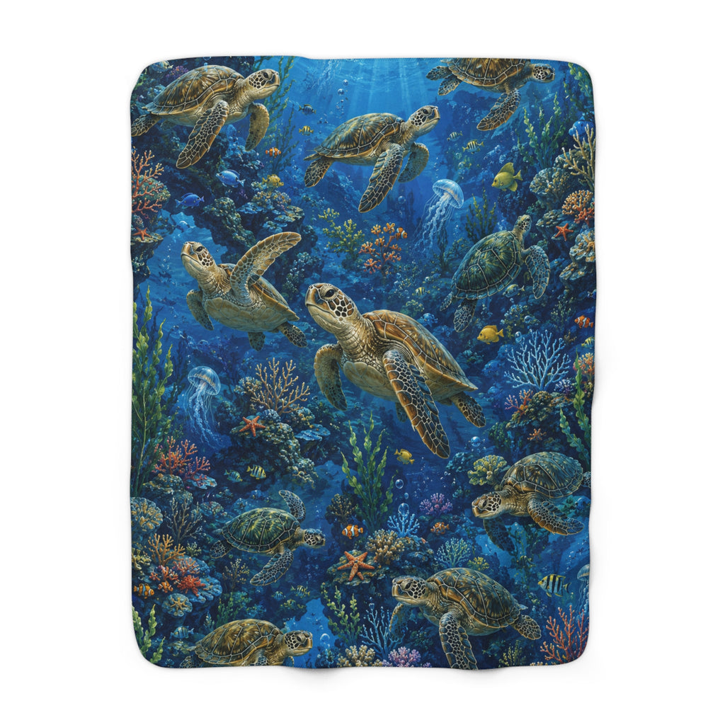 Sea Turtle Sherpa Blanket — Ocean Reef Fleece Throw