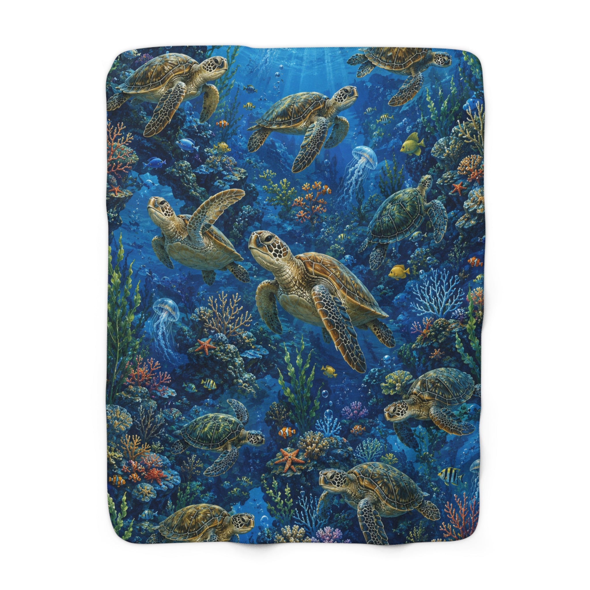 Sea Turtle Sherpa Blanket — Ocean Reef Fleece Throw