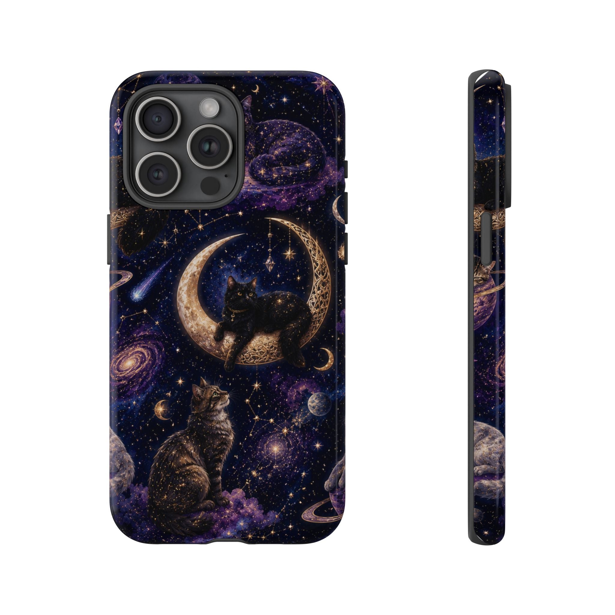 Galaxy Cats Tough Phone Case — Moon & Stars Space Kitty Protective Cover