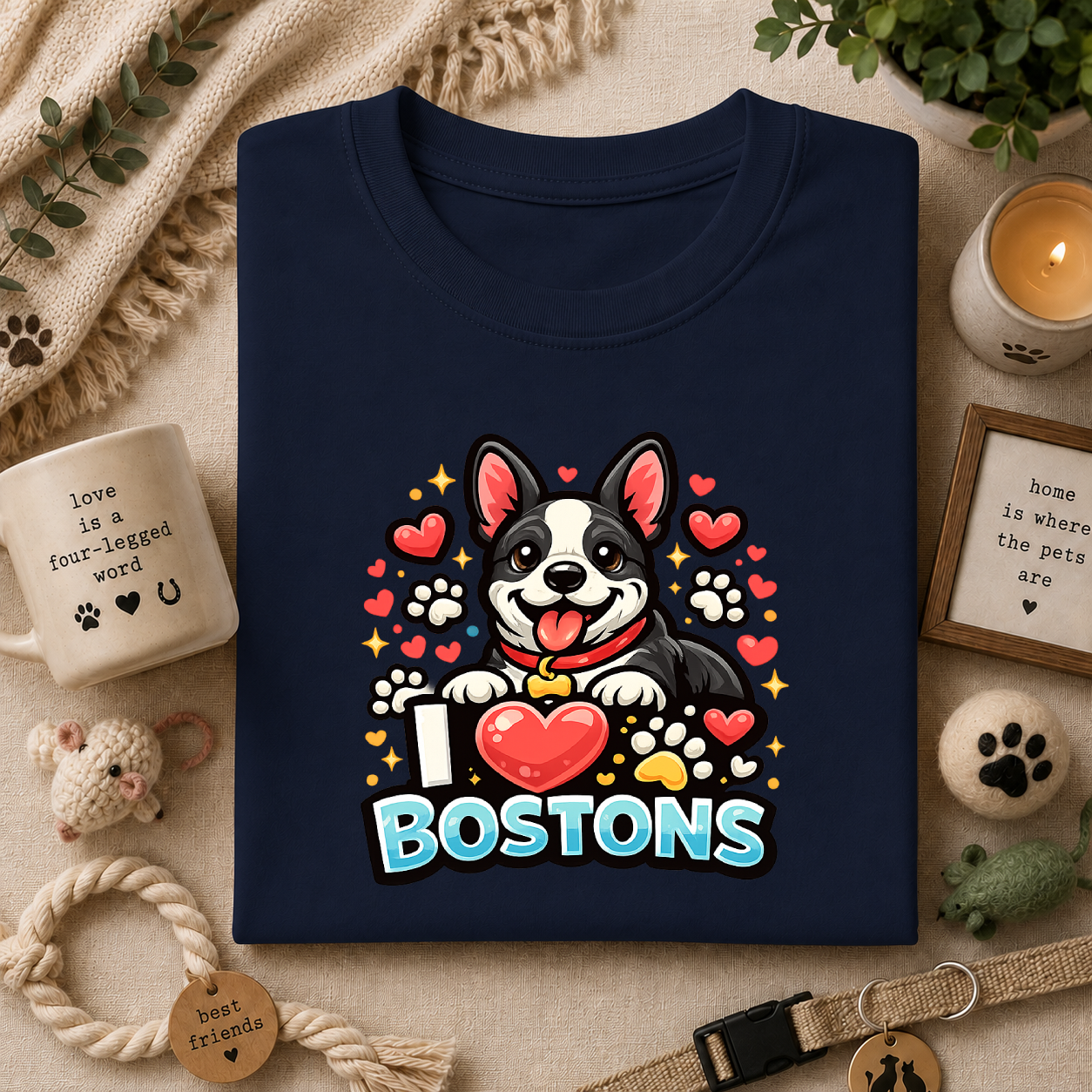Boston Terrier T-Shirt — Cute "I ♥ Bostons" Dog Lover Tee