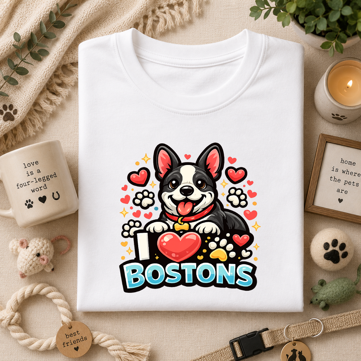 Boston Terrier T-Shirt — Cute "I ♥ Bostons" Dog Lover Tee