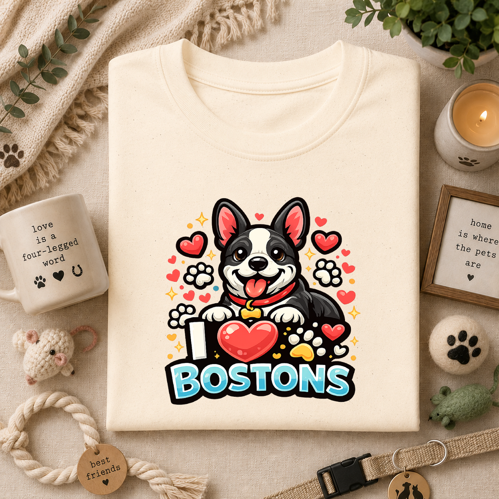Boston Terrier T-Shirt — Cute "I ♥ Bostons" Dog Lover Tee