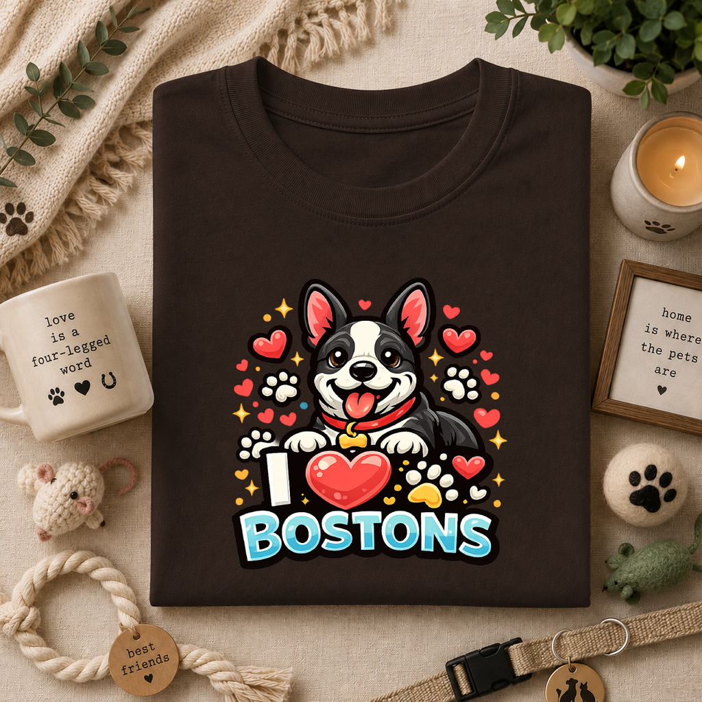 Boston Terrier T-Shirt — Cute "I ♥ Bostons" Dog Lover Tee