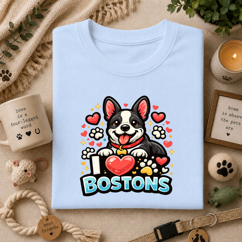 Boston Terrier T-Shirt — Cute "I ♥ Bostons" Dog Lover Tee
