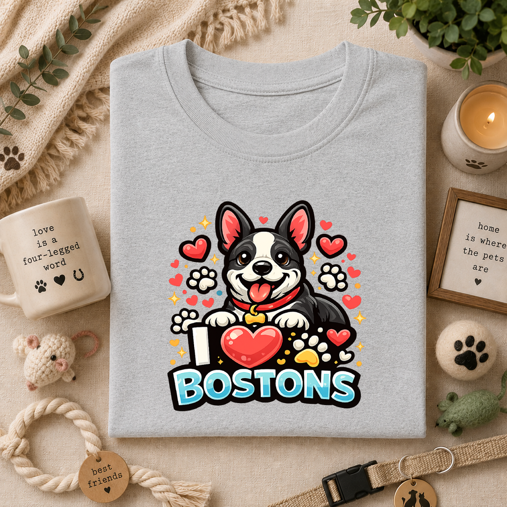 Boston Terrier T-Shirt — Cute "I ♥ Bostons" Dog Lover Tee