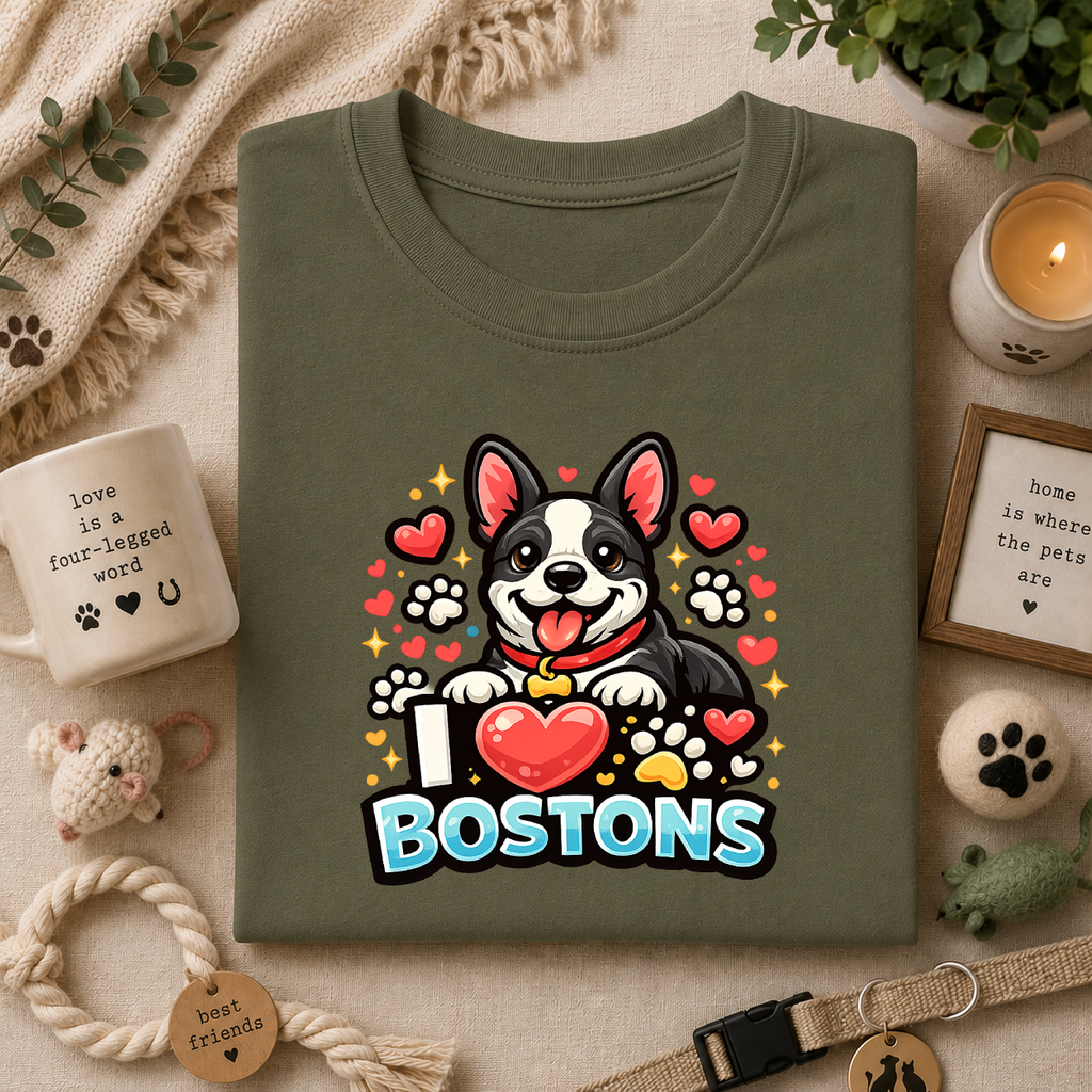 Boston Terrier T-Shirt — Cute "I ♥ Bostons" Dog Lover Tee