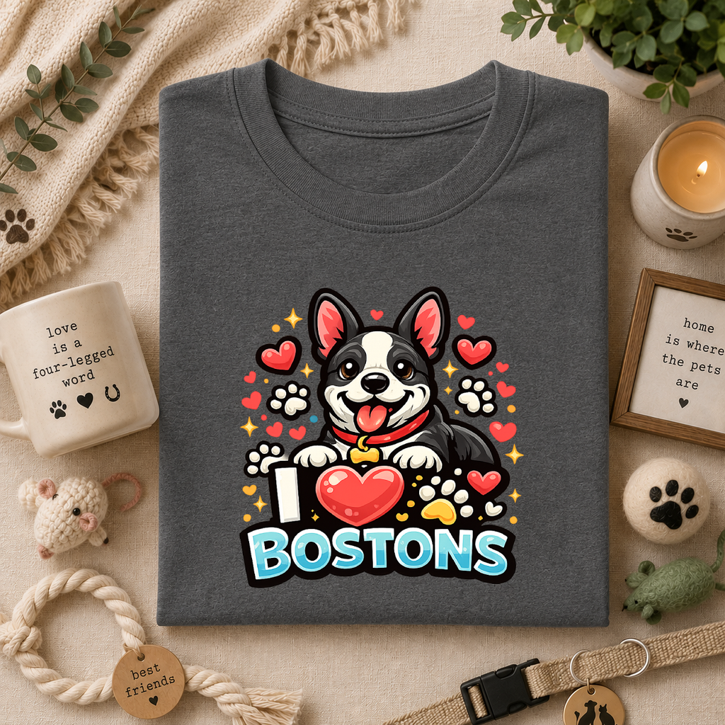 Boston Terrier T-Shirt — Cute "I ♥ Bostons" Dog Lover Tee